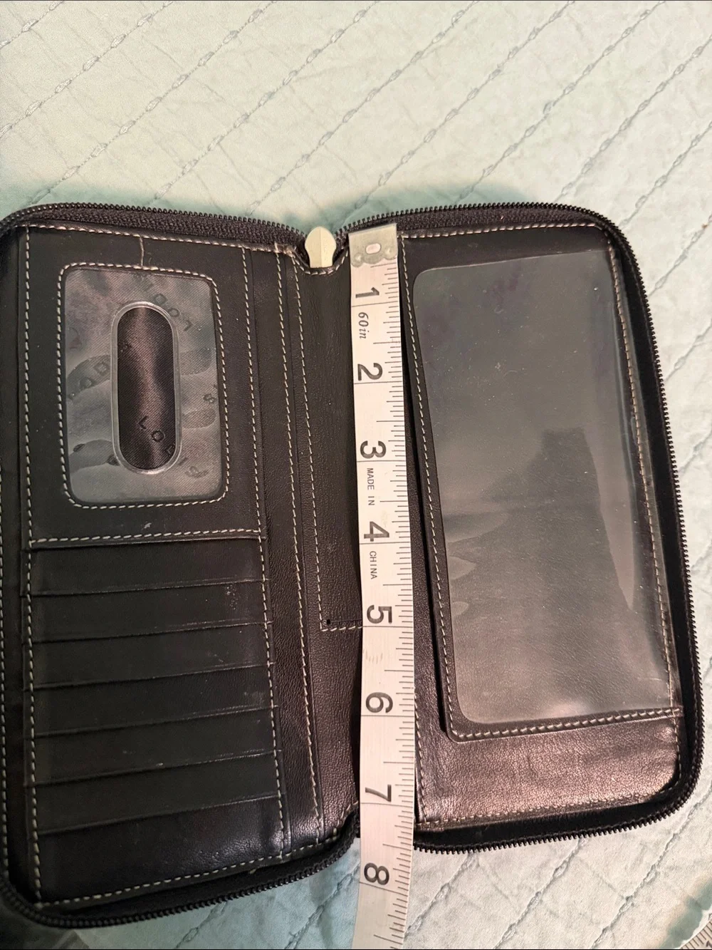 Lodis Black Leather Wallet zip around inside zipper pocket